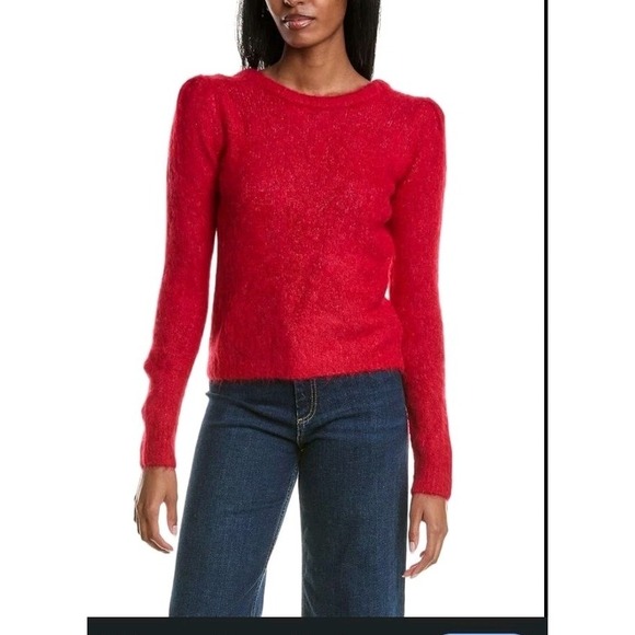 Ba&sh Turo Alpaca Blend Red Pull Over Holiday Sweater Size 4 Small Shoulder Pads - Picture 1 of 16